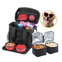 Dog Travel Bag Accessories Supplies Organizer Shoulder Strap Pet Food Containers Feeding Bowls